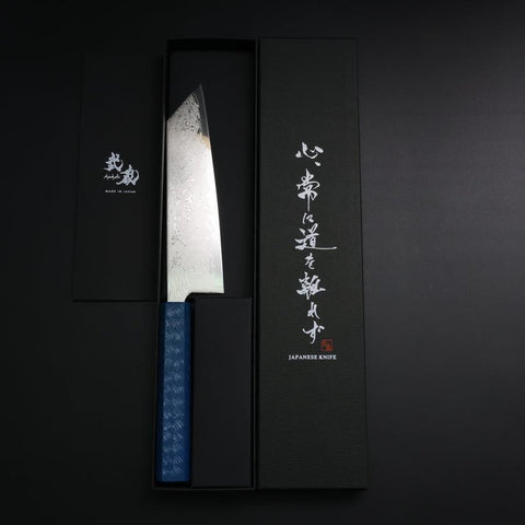 Bunka SLD Wave Nickel Damascus Blue Urushi Handle 170mm-[Musashi]-[Japanese-Kitchen-Knives]
