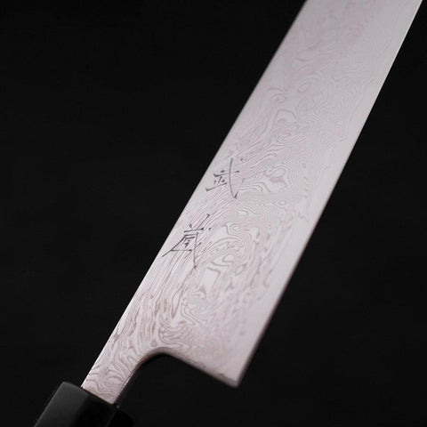 Bunka SLD Wave Nickel Damascus Buffalo Ebony Handle 170mm (6.7”)-[Musashi]-[Japanese-Kitchen-Knives]