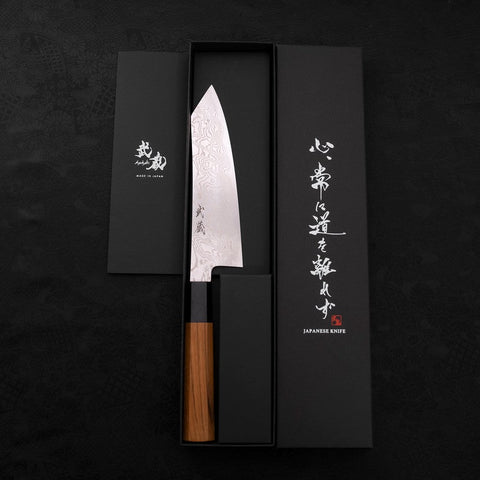 Bunka Silver Steel #3 Damascus Buffalo Teak Handle 180mm (7”)-[Musashi]-[Japanese-Kitchen-Knives]