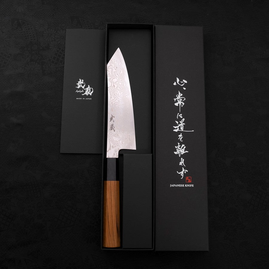 Bunka Silver Steel #3 Damascus Buffalo Teak Handle 180mm-[Musashi]-[Japanese-Kitchen-Knives]