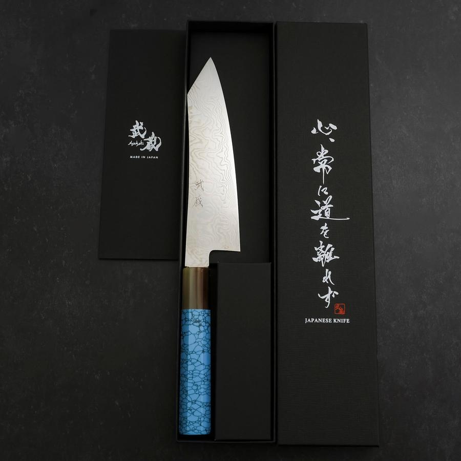 Bunka Silver Steel #3 Damascus Buffalo Turquoise Handle 180mm-[Musashi]-[Japanese-Kitchen-Knives]
