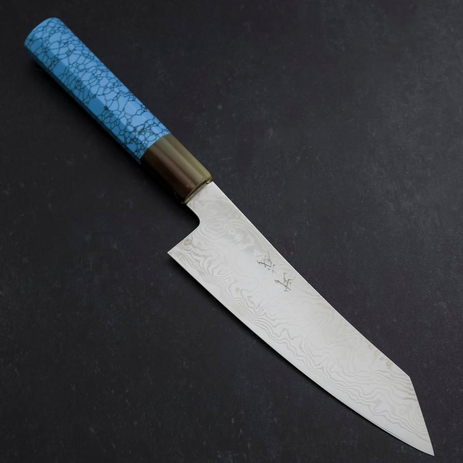 Bunka Silver Steel #3 Damascus Buffalo Turquoise Handle 180mm-[Musashi]-[Japanese-Kitchen-Knives]