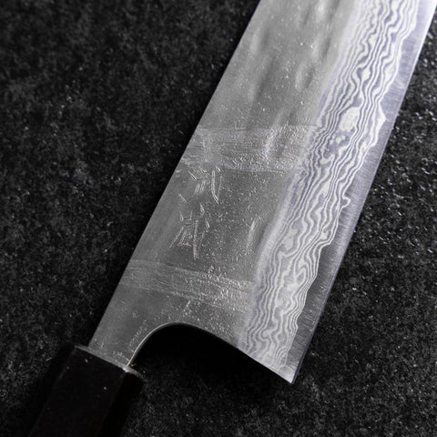 Bunka Silver Steel #3 Nashiji Damascus Blue Urushi Handle 175mm (6.8”)-[Musashi]-[Japanese-Kitchen-Knives]