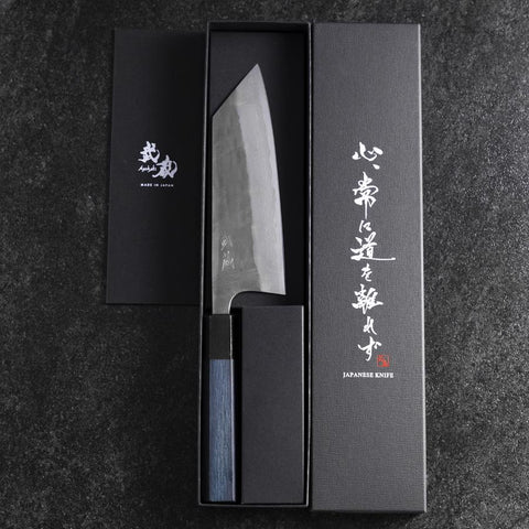 Bunka Silver Steel #3 Nashiji Damascus Blue Urushi Handle 175mm (6.8”)-[Musashi]-[Japanese-Kitchen-Knives]