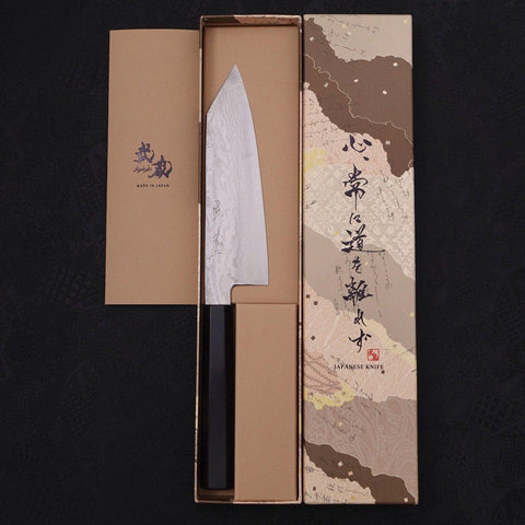 Bunka Silver Steel #3 Nickel Damascus Buffalo Ebony Handle 170mm (6.7”)-[Musashi]-[Japanese-Kitchen-Knives]