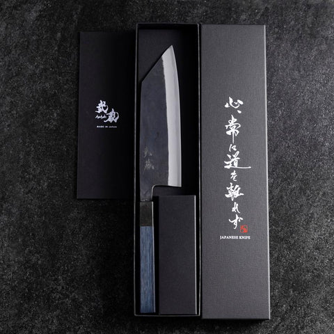 Bunka Stainless Clad Blue Steel #2 Kurouchi Blue Urushi Handle 170mm-[Musashi]-[Japanese-Kitchen-Knives]