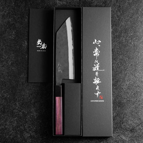 Bunka Stainless Clad Blue Steel #2 Kurouchi Purple Urushi Handle 170mm-[Musashi]-[Japanese-Kitchen-Knives]