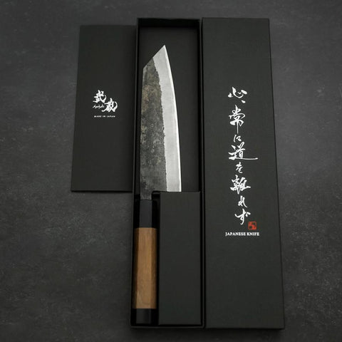 Bunka Stainless Clad Blue Steel #2 Kurouchi Walnut Handle 180mm (7”)-[Musashi]-[Japanese-Kitchen-Knives]