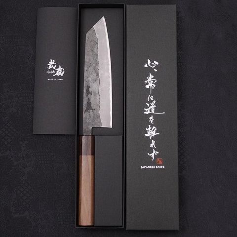 Bunka Stainless Clad Blue Steel #2 Kurouchi Walnut Shitan Handle 180mm (7”)-[Musashi]-[Japanese-Kitchen-Knives]
