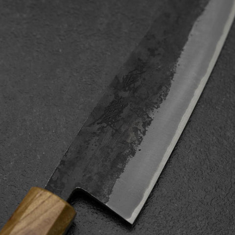 Bunka Stainless Clad Blue Steel #2 Kurouchi Walnut Zelkova Handle 180mm (7”)-[Musashi]-[Japanese-Kitchen-Knives]