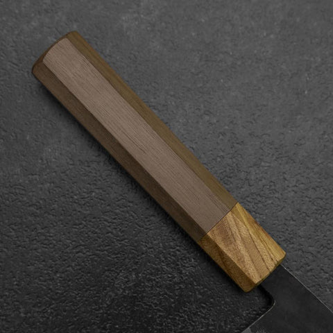 Bunka Stainless Clad Blue Steel #2 Kurouchi Walnut Zelkova Handle 180mm (7”)-[Musashi]-[Japanese-Kitchen-Knives]
