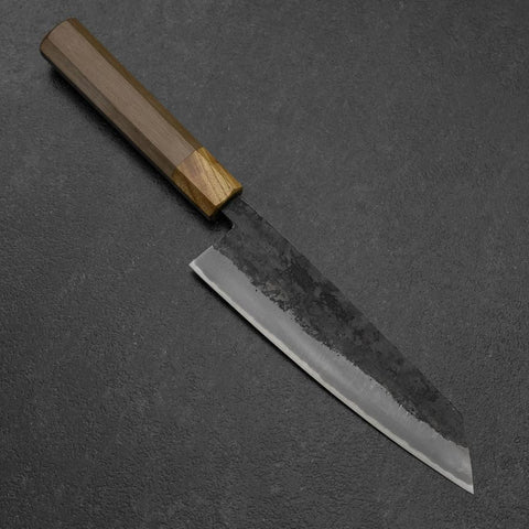 Bunka Stainless Clad Blue Steel #2 Kurouchi Walnut Zelkova Handle 180mm (7”)-[Musashi]-[Japanese-Kitchen-Knives]