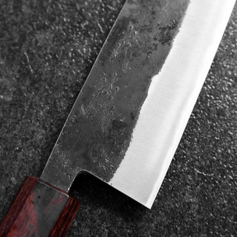 Bunka Stainless Clad Blue Steel #2 Kurouchi Zelkova Handle 180mm-[Musashi]-[Japanese-Kitchen-Knives]