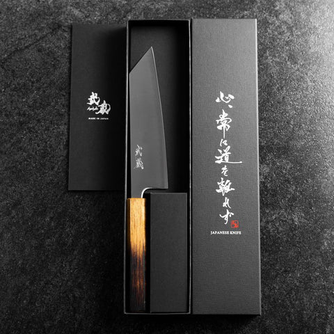 Bunka Stainless Clad Blue Super Polished Yaki Urushi Handle 175mm-[Musashi]-[Japanese-Kitchen-Knives]