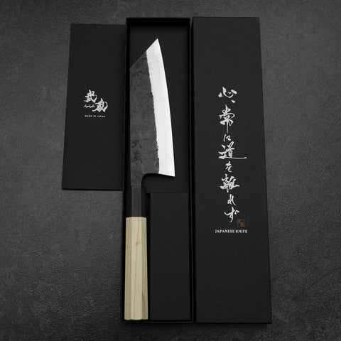 Bunka Stainless Clad White Steel #2 Kurouchi Buffalo Magnolia Handle 170mm-[Musashi]-[Japanese-Kitchen-Knives]