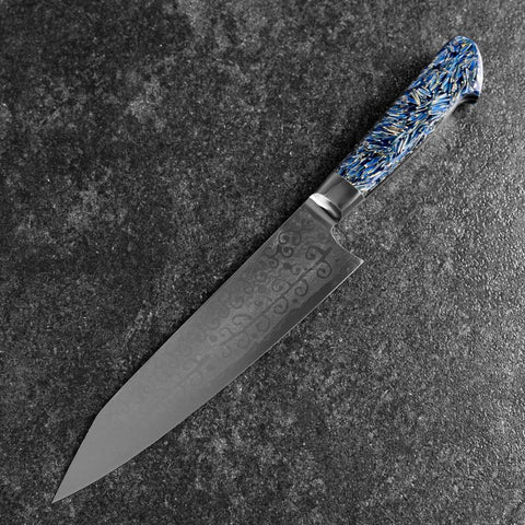 Bunka VG-10 Damascus Blue Flower Petal Western Handle 185mm-[Musashi]-[Japanese-Kitchen-Knives]