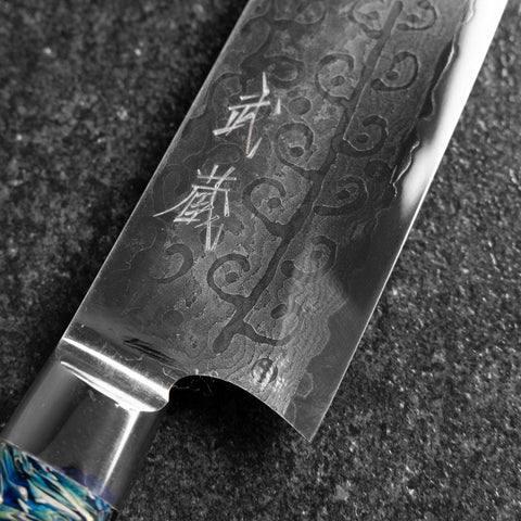 Bunka VG-10 Damascus Blue Flower Petal Western Handle 185mm-[Musashi]-[Japanese-Kitchen-Knives]