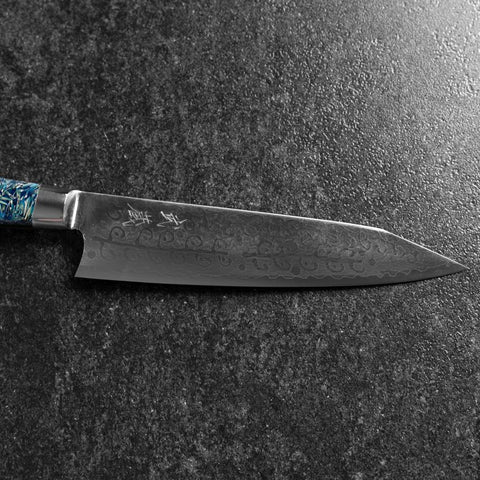 Bunka VG-10 Damascus Blue Flower Petal Western Handle 185mm-[Musashi]-[Japanese-Kitchen-Knives]