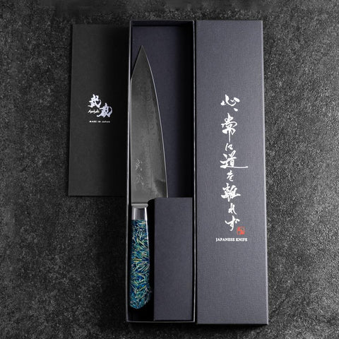 Bunka VG-10 Damascus Blue Flower Petal Western Handle 185mm-[Musashi]-[Japanese-Kitchen-Knives]