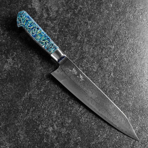 Bunka VG-10 Damascus Blue Flower Petal Western Handle 185mm-[Musashi]-[Japanese-Kitchen-Knives]