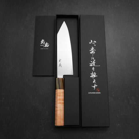 Bunka VG-10 Damascus Buffalo Light Pink Maple Handle 180mm (7”)-[Musashi]-[Japanese-Kitchen-Knives]