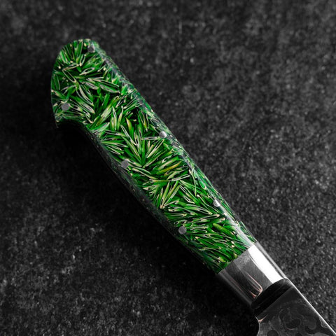 Bunka VG-10 Damascus Green Flower Petal Western Handle 185mm (7.3”) (7.3”)-[Musashi]-[Japanese-Kitchen-Knives]