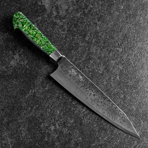 Bunka VG-10 Damascus Green Flower Petal Western Handle 185mm-[Musashi]-[Japanese-Kitchen-Knives]