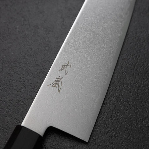 Bunka VG-10 Mirror Damascus Ebony Handle 180mm-[Musashi]-[Japanese-Kitchen-Knives]