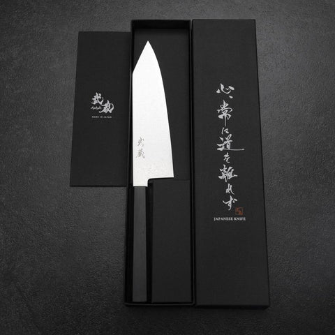 Bunka VG-10 Mirror Damascus Ebony Handle 180mm-[Musashi]-[Japanese-Kitchen-Knives]