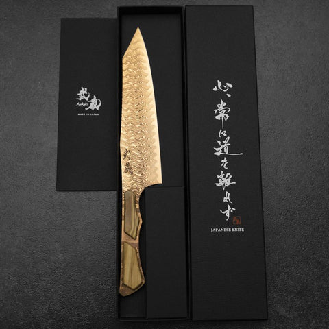 Bunka VG-10 Mirror Damascus Olive Handle 180mm - Brown-[Musashi]-[Japanese-Kitchen-Knives]