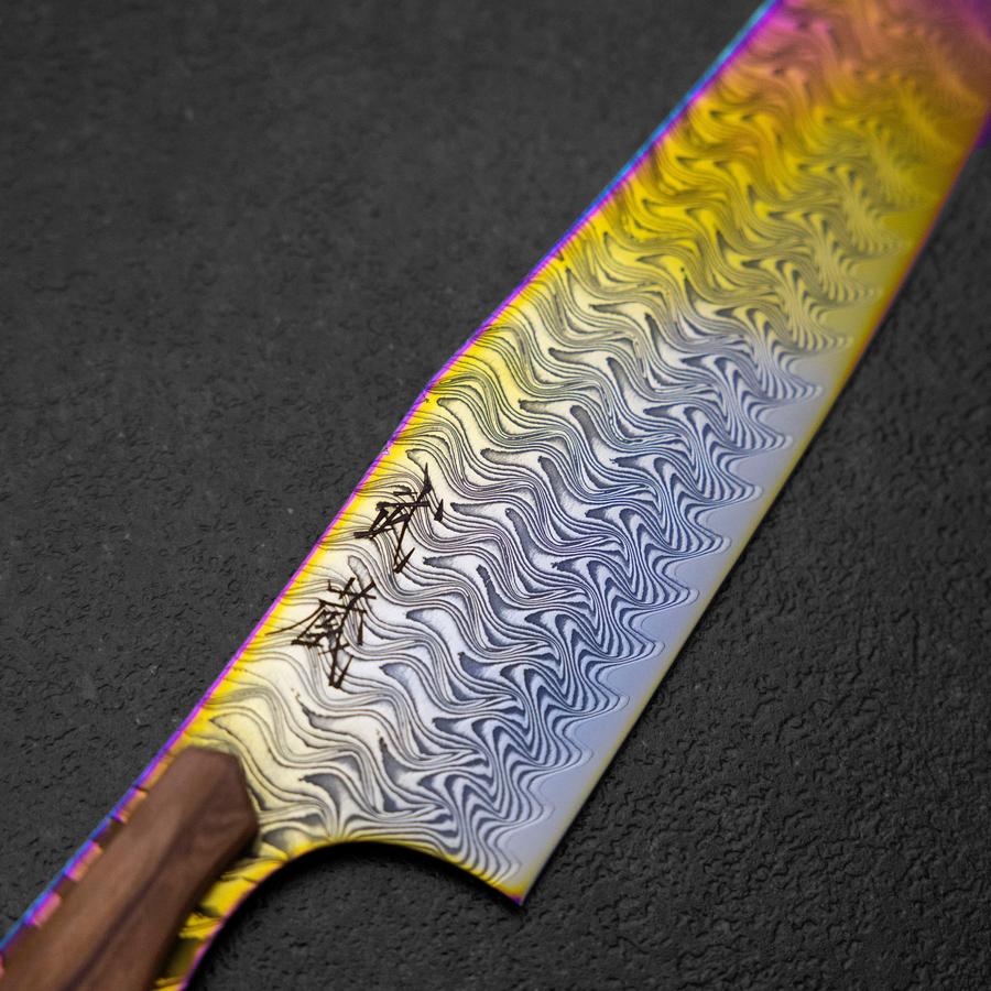 Bunka VG-10 Mirror Damascus Olive Handle 180mm - Rainbow (7