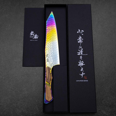 Bunka VG-10 Mirror Damascus Olive Handle 180mm - Rainbow-[Musashi]-[Japanese-Kitchen-Knives]