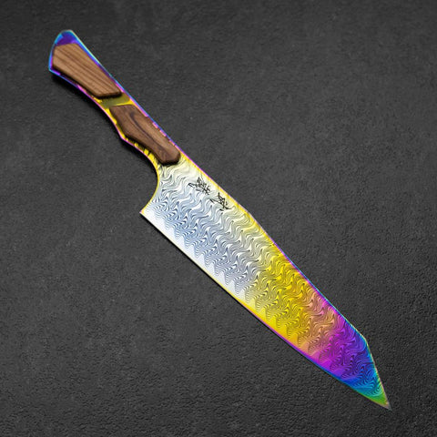 Bunka VG-10 Mirror Damascus Olive Handle 180mm - Rainbow-[Musashi]-[Japanese-Kitchen-Knives]