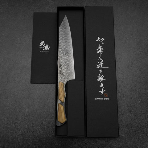 Bunka VG-10 Mirror Damascus Walnut Handle 180mm - Black-[Musashi]-[Japanese-Kitchen-Knives]