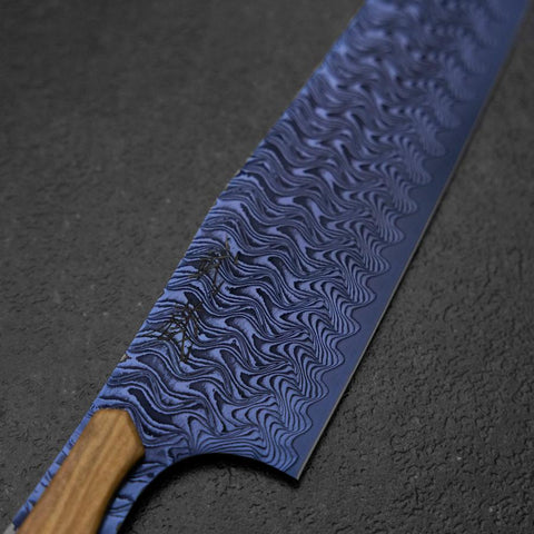 Bunka VG-10 Mirror Damascus Walnut Handle 180mm - Blue-[Musashi]-[Japanese-Kitchen-Knives]