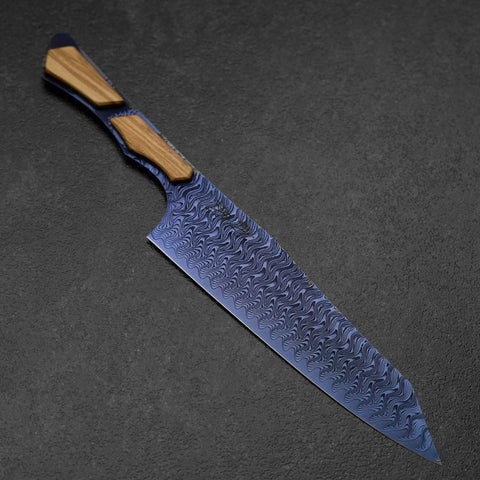 Bunka VG-10 Mirror Damascus Walnut Handle 180mm - Blue-[Musashi]-[Japanese-Kitchen-Knives]