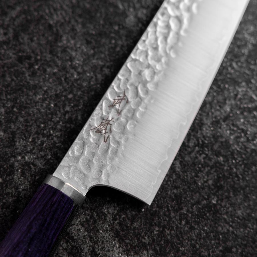 関兼次　紫雲　牛刀　180mm 包丁　槌目　VG10 ステンレス　洋包丁　未使用 文化 VG-10 槌目 紫柄 180mm – MUSASHI
