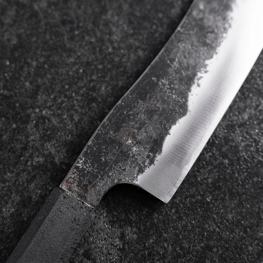 Bunka White Steel #2 Stainless Clad Kurouchi Black Ishime Urushi Handle 180mm (7”)-[Musashi]-[Japanese-Kitchen-Knives]