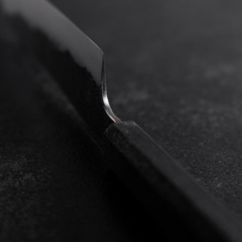 Bunka White Steel #2 Stainless Clad Kurouchi Black Ishime Urushi Handle 180mm (7”)-[Musashi]-[Japanese-Kitchen-Knives]