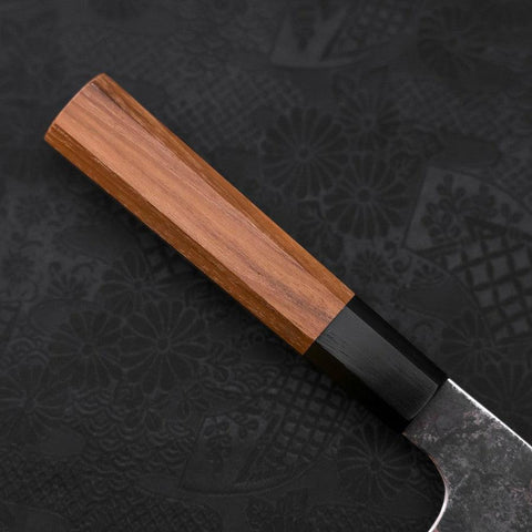 Bunka White Steel #2 Stainless Clad Kurouchi Buffalo Teak Handle 180mm (7”)-[Musashi]-[Japanese-Kitchen-Knives]