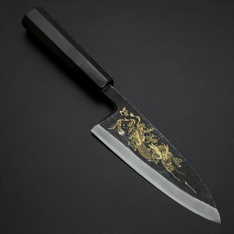 Deba Blue Steel #2 Kurouchi Chokin Dragon Buffalo Ebony Handle 150mm (5.9”)-[Musashi]-[Japanese-Kitchen-Knives]