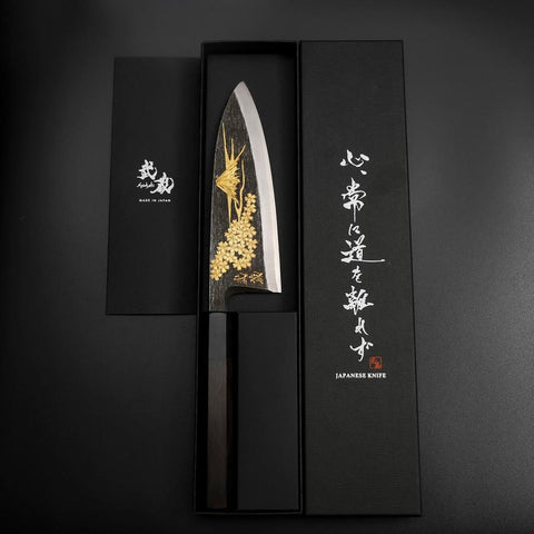 Deba Blue Steel #2 Kurouchi Chokin Sakura-Fuji Buffalo Ebony Handle 170mm-[Musashi]-[Japanese-Kitchen-Knives]