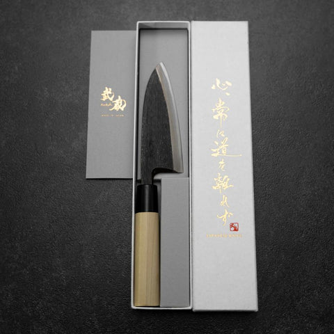 Deba Blue Steel #2 Kurouchi Magnolia Handle 120mm (4.7”)-[Musashi]-[Japanese-Kitchen-Knives]