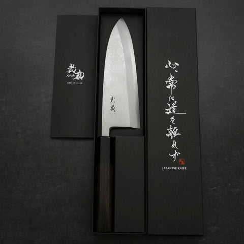 Deba Blue Steel #2 Suminagashi Buffalo Ebony Handle 180mm (7”)-[Musashi]-[Japanese-Kitchen-Knives]