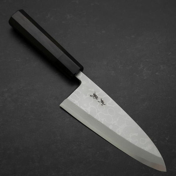 青紙２号 黒打ダマスカス 牛刀包丁 220㎜ G9404 焼栗柄 日本製 月光作 包丁 文化包丁 165mm 青紙2号 黒打ち仕上げ 焼栗柄 深水刃物 薩摩伝統