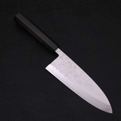 Deba Blue steel #2 Suminagashi Buffalo Ebony Handle 180mm-Blue steel #2-Damascus-Japanese Handle-[Musashi]-[Japanese-Kitchen-Knives]