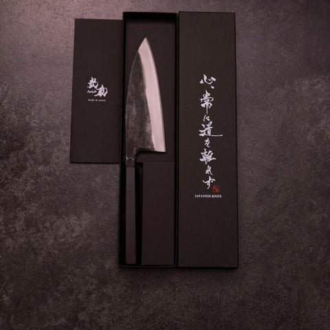 Deba Double Bevel White Steel #2 Kurouchi Buffalo Ebony Handle 165mm (6.5”)-[Musashi]-[Japanese-Kitchen-Knives]