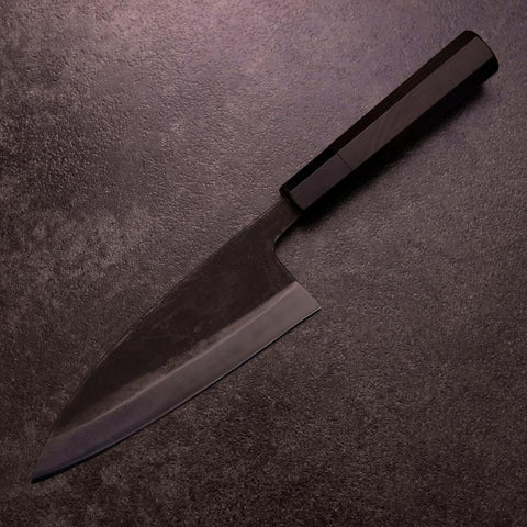 Deba Double Bevel White Steel #2 Kurouchi Buffalo Ebony Handle 165mm-[Musashi]-[Japanese-Kitchen-Knives]