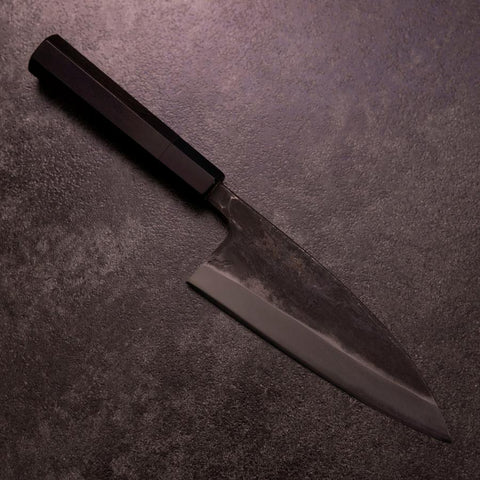 Deba Double Bevel White Steel #2 Kurouchi Buffalo Ebony Handle 165mm-[Musashi]-[Japanese-Kitchen-Knives]