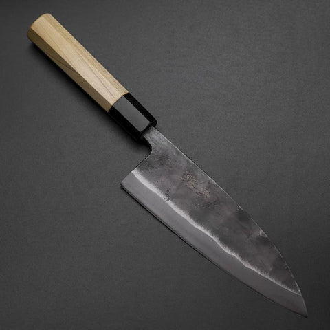 Deba Double Bevel White Steel #2 Kurouchi Buffalo Magnolia Handle 180mm (7”)-[Musashi]-[Japanese-Kitchen-Knives]